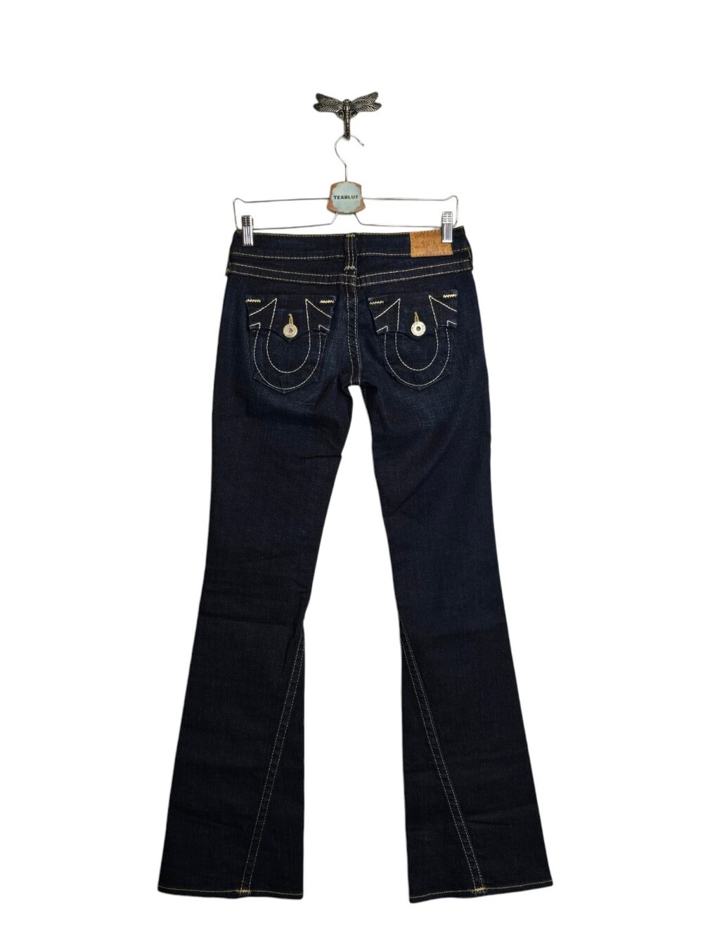 True Religion Tall Long Twisted Seam Flare Bootcut Jean 27 Dark Wash Flap Pocket
